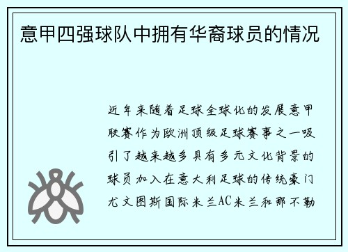 意甲四强球队中拥有华裔球员的情况